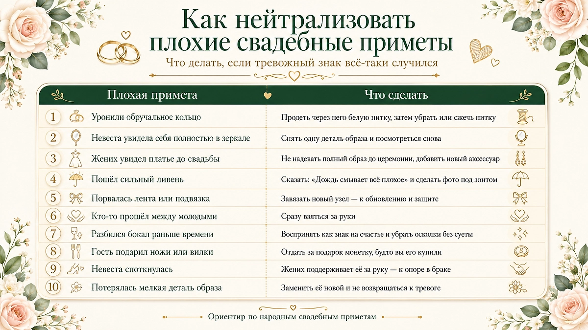 Свадебные приметы 2026 для невесты и жениха: как нейтрализовать плохие свадебные приметы? Фото © ChatGPT / Софья Кузнецова