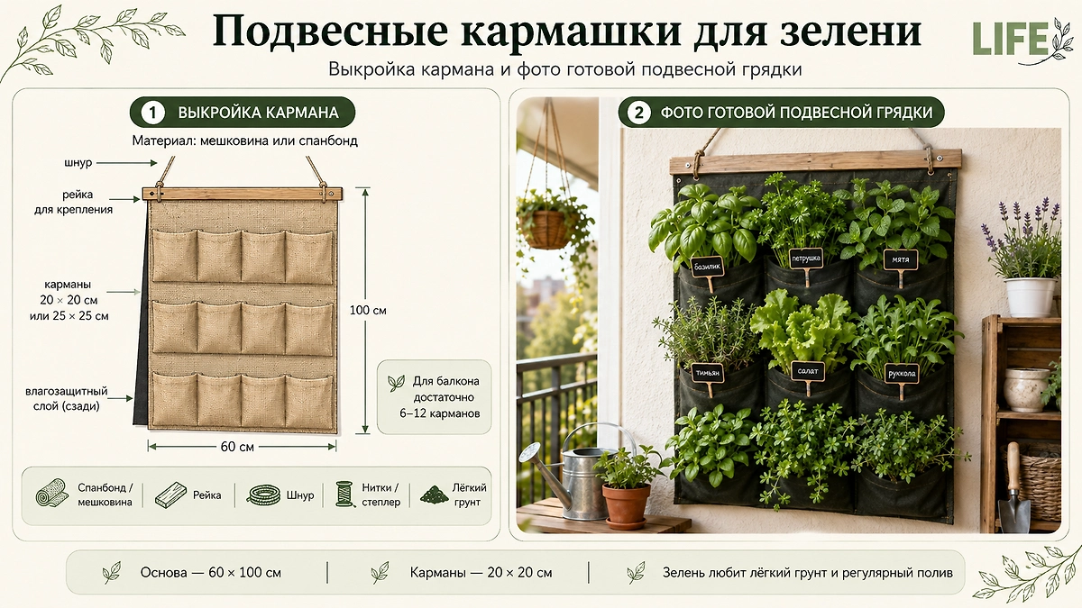 Как сделать подвесные кармашки для растений? Пошаговая инструкция для самостоятельной сборки. Фото © ChatGPT / Софья Кузнецова