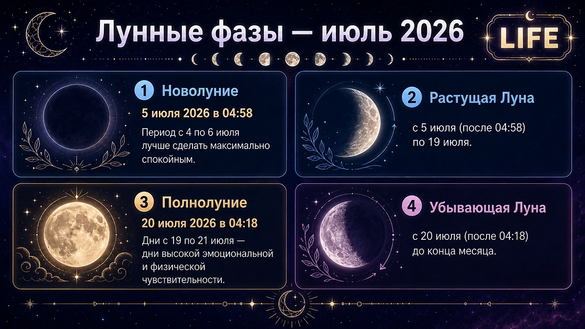Лунные фазы в июле 2026: новолуние, полнолуние и растущая луна. Дата, время по МСК. Фото ChatGPT / Софья Кузнецова