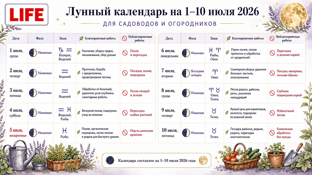 Посевной календарь на июль 2026: лучшие даты для зелени, корнеплодов, полива и заготовок. Фото © ChatGPT / Софья Кузнецова