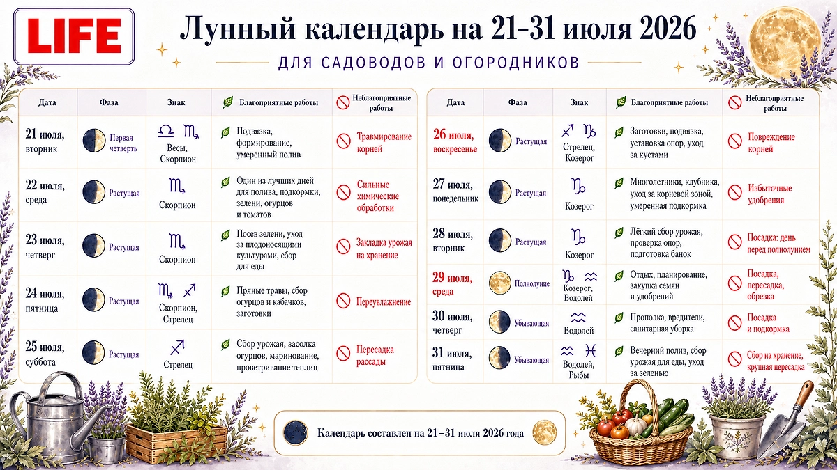 Когда сажать в июле 2026 по лунному календарю: благоприятные и неблагоприятные дни месяца. Фото © ChatGPT / Софья Кузнецова