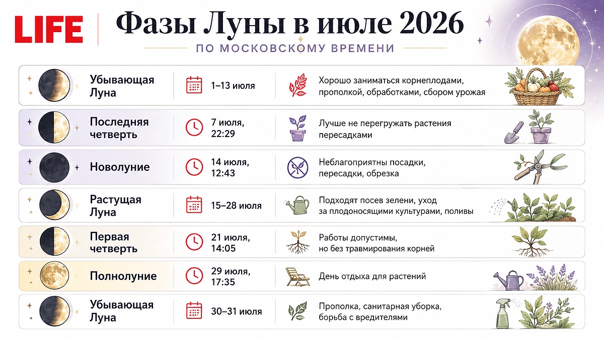 Лунный посевной календарь огородника: подробно о фазах Луны в июле 2026. Фото © ChatGPT / Софья Кузнецова