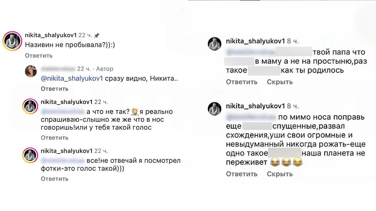 Комментарии Никиты Шалюкова под постом блогерши. Фото © Telegram / SHOT