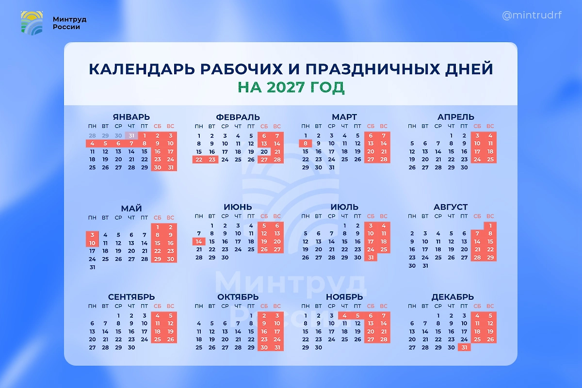 Производственный календарь 2027 года. Фото © Минтруд РФ