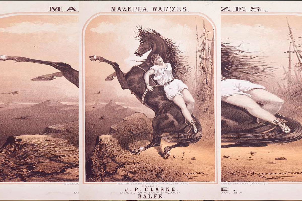 Литография 1856 года: Ада Менкен в шоу «Мазепа». Фото © Wikipedia
