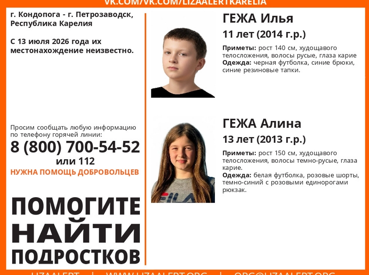 Пропавшие в Карелии брат и сестра ранее неоднократно уходили из дома. Фото © VK / Поисковый отряд «ЛизаАлерт»