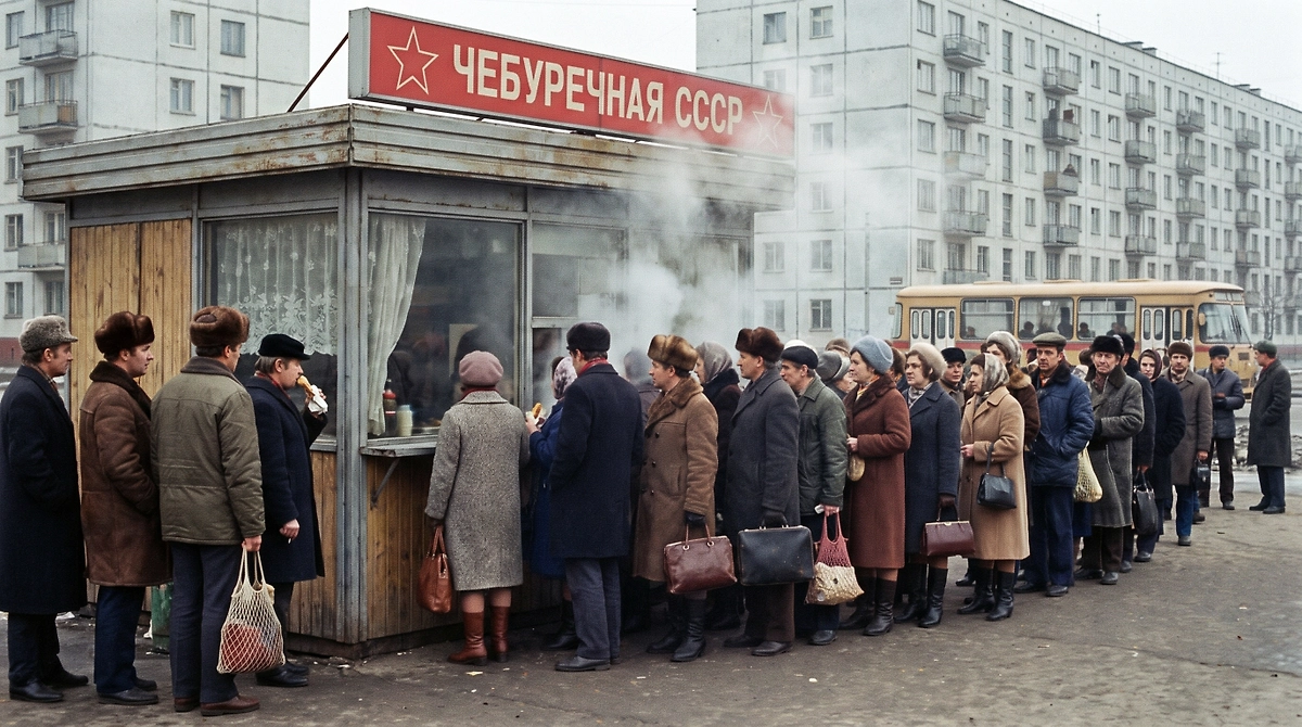 Хот-доги Хрущёва и чебуречные: фастфуд по-советски. ИИ-иллюстрация: создано редакцией Life.ru с использованием Nano Banana AI
