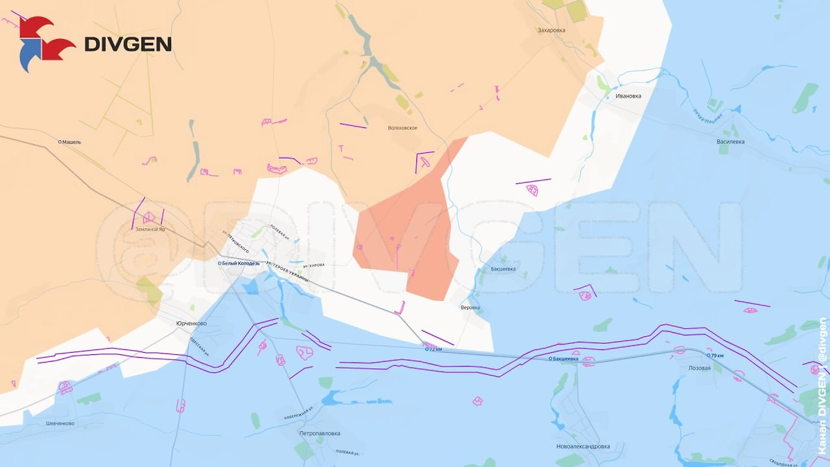 Карта СВО на 26 июля 2026 года. Армия России заходит в Веровку. Фото © Telegram / DIVGEN 🚩 Карта СВО