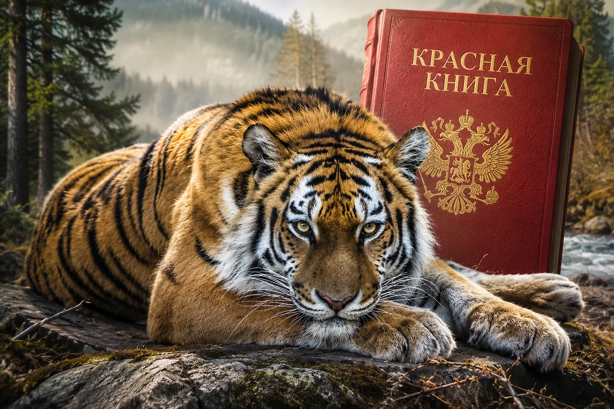 Тигр, который живёт в минус сорок: 5 фактов об амурском хищнике, которые вас удивят. Коллаж © Life.ru, Обложка © Shutterstock / FOTODOM / John J Brown, © ИИ-иллюстрация: создано редакцией Life.ru с использованием ChatGPT (OpenAI)