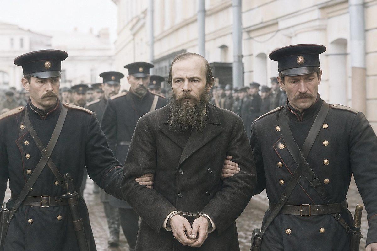 Помилование Достоевского за секунды до расстрела на Семёновском плацу. Фото © ИИ-иллюстрация: создано редакцией Life.ru с использованием ChatGPT (OpenAI)