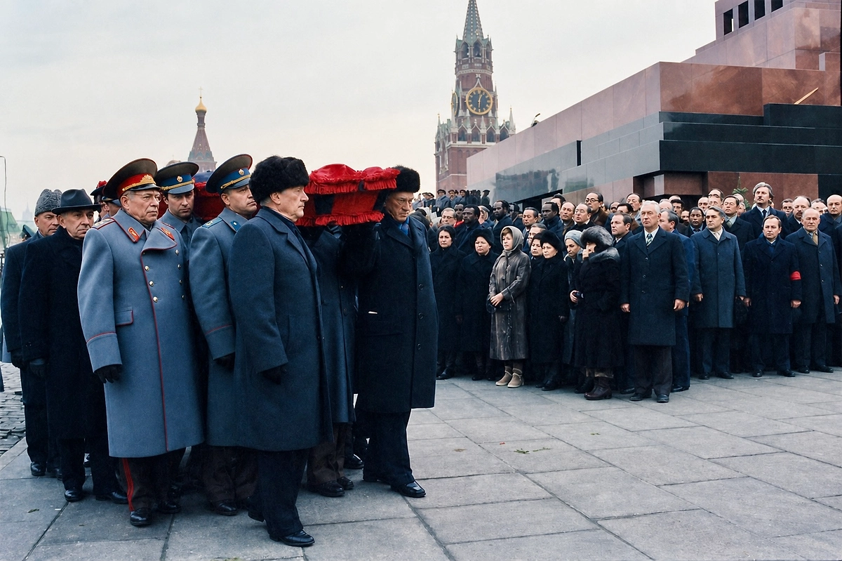 Похороны Брежнева в ноябре 1982 года: государственный ритуал, превратившийся в народную легенду. Обложка © ИИ-иллюстрация: создано редакцией Life.ru с использованием ChatGPT (OpenAI), © ТАСС / Валентин Мастюков