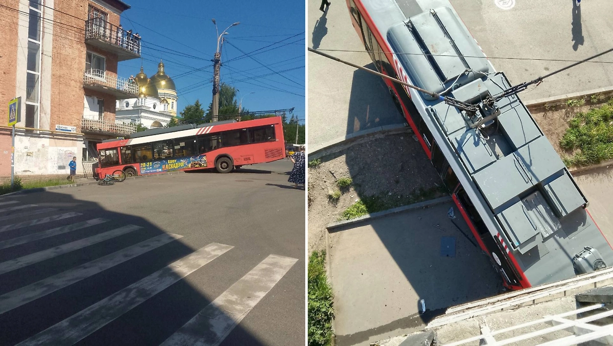 Троллейбус въехал в жилой дом в центре Ижевска. Обложка © Telegram / Ижевск ЧПН