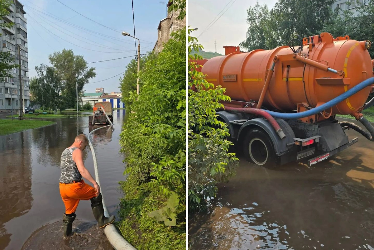 В Красноярске из-за выхода Качи из берегов подтопило несколько улиц. Фото © Telegram / Управление дорог | Красноярск