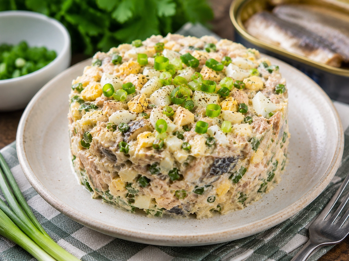 Салат из рыбы — простой и вкусный рецепт дома. Фото ИИ-иллюстрация: создано редакцией Life.ru с использованием ChatGPT (OpenAI)