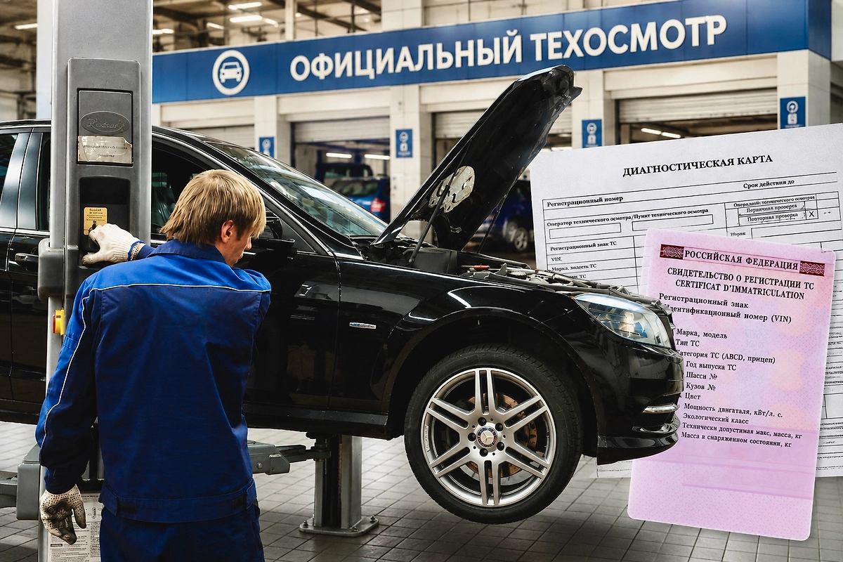 Правила техосмотра в 2026 году: чего ждать водителям. Коллаж © Life.ru. Обложка © ТАСС / Дмитрий Рогулин, © ИИ-иллюстрация: создано редакцией Life.ru с использованием ChatGPT (OpenAI)