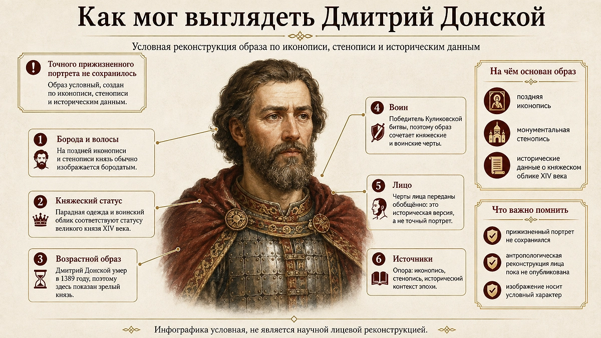Как мог выглядеть Дмитрий Донской: условная реконструкция образа князя по иконографии, стенописи и историческим данным © Life.ru