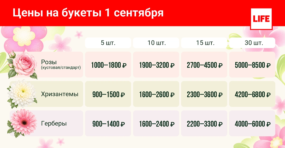 Сколько стоят цветы к 1 Сентября. Инфографика © Life.ru