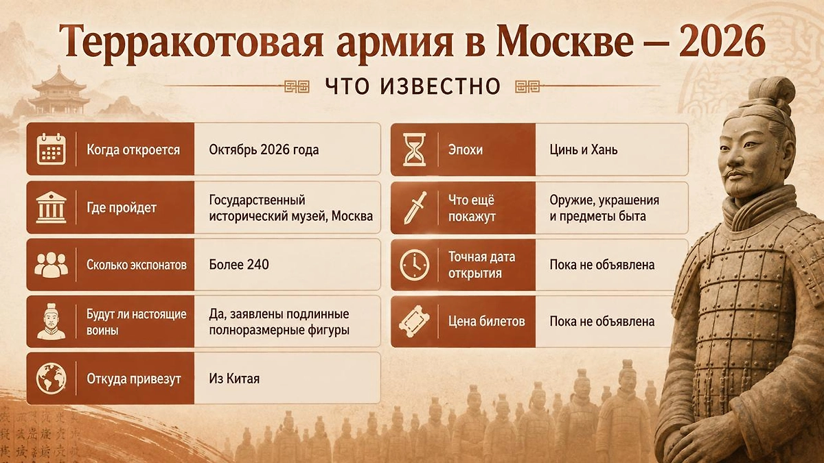 Терракотовая армия в Москве в 2026 году: что известно о выставке. Инфографика: Life.ru / создано с использованием ChatGPT (OpenAI)
