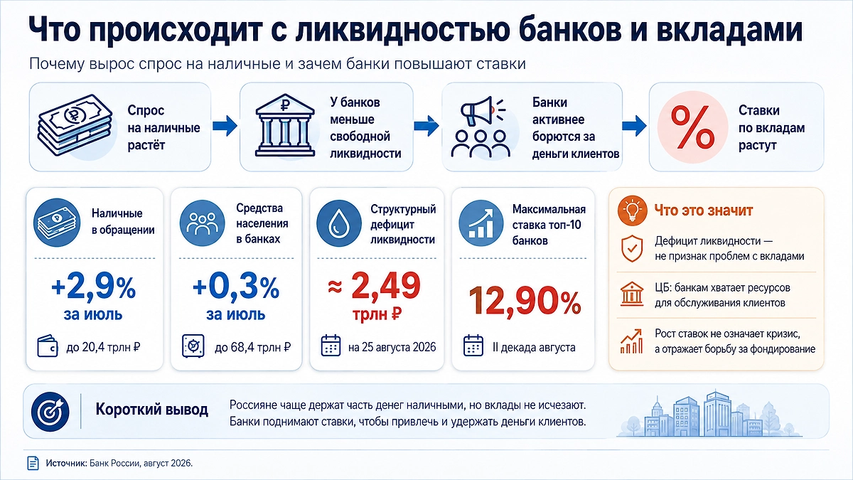 Почему растёт спрос на наличные и что происходит с ликвидностью российских банков. Инфографика © Life.ru