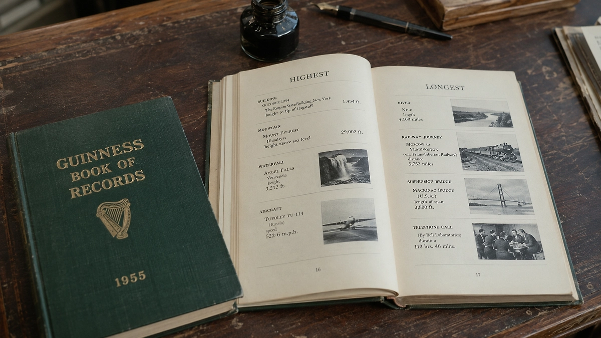 Как выглядела первая Книга рекордов Гиннесса 1955 года? ИИ-иллюстрация: создано редакцией Life.ru с использованием ChatGPT (OpenAI)