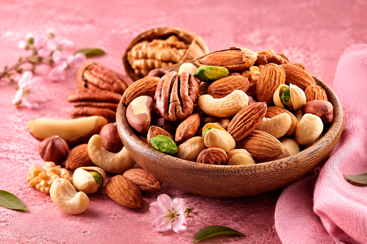 Какие орехи самые полезные и сколько из можно есть: грецкий, миндаль, фундук или кешью. Обложка © Shutterstock / FOTODOM / Dionisvera, с использованием ChatGPT (OpenAI)