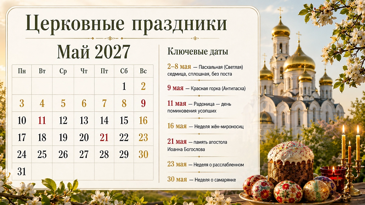 Ключевые церковные праздники мая 2027. Фото © Инфографика Life.ru