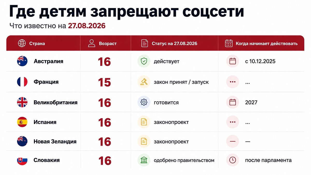 Где детям уже ограничили доступ к соцсетям и какие страны готовят запреты в 2026 году. Инфографика © Life.ru