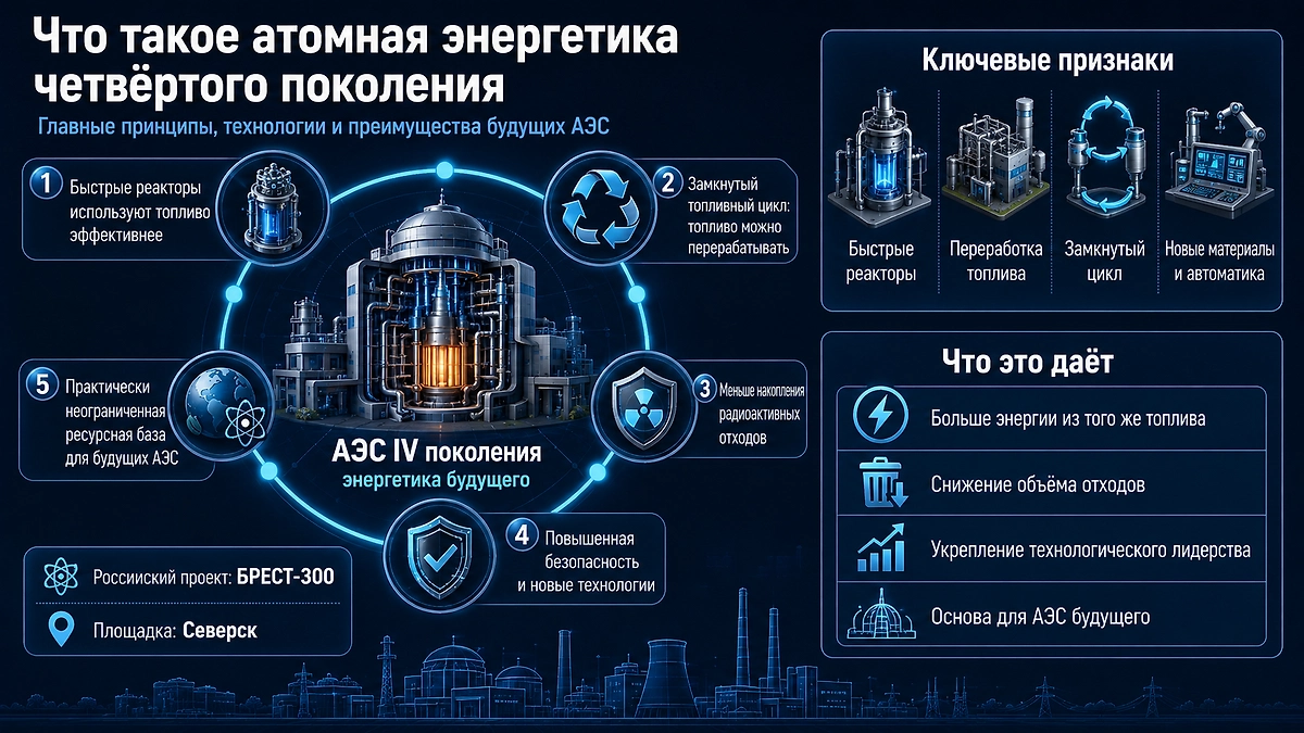 Атомная энергетика четвёртого поколения: главные принципы, технологии и преимущества АЭС будущего. Инфографика © Life.ru