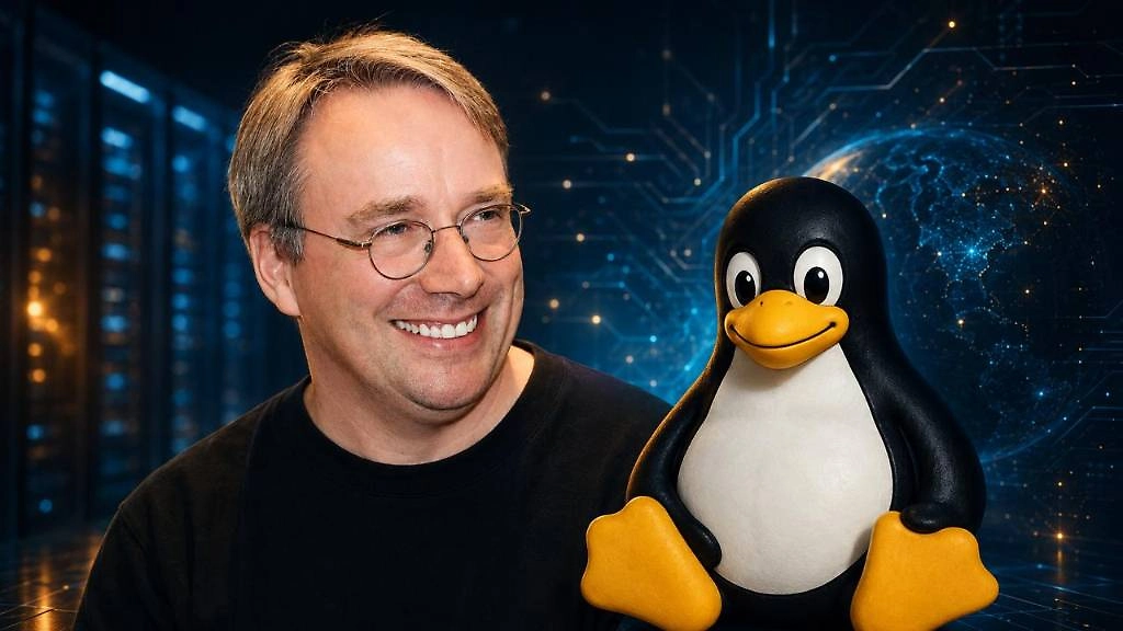 Линус Торвальдс и Tux — символ Linux. За 35 лет студенческий проект вырос в основу серверов, Android и суперкомпьютеров. Коллаж Life.ru
