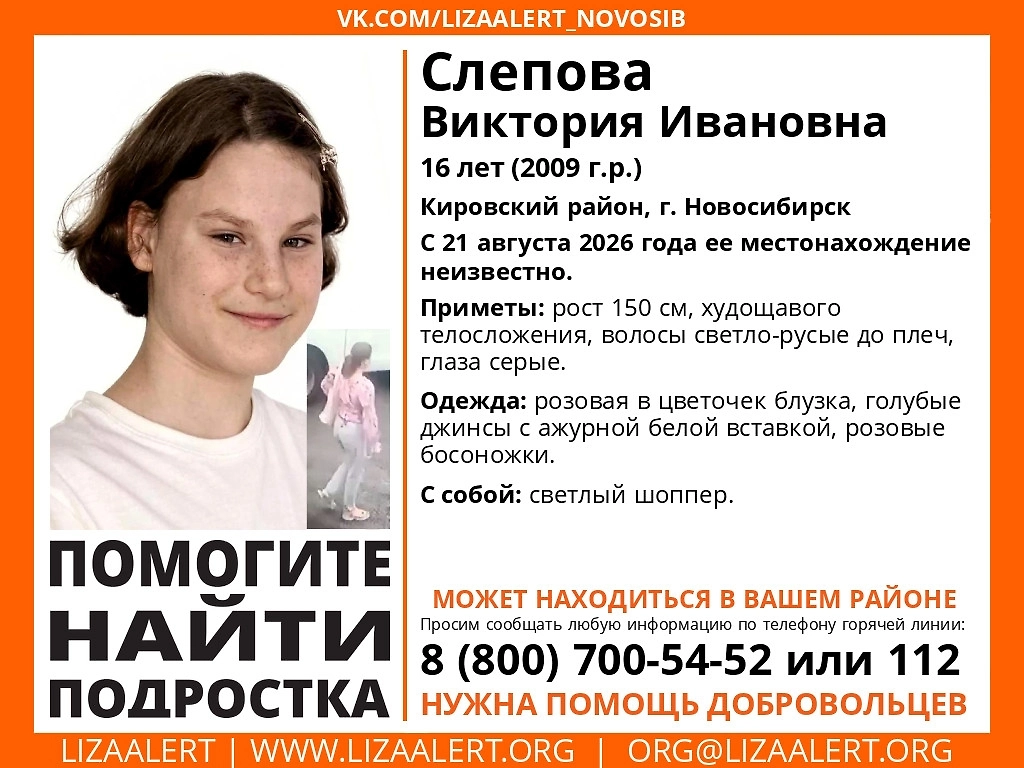 Карточка Виктории Слеповой. Фото © VK / Поисковый отряд ЛизаАлерт Новосибирской области