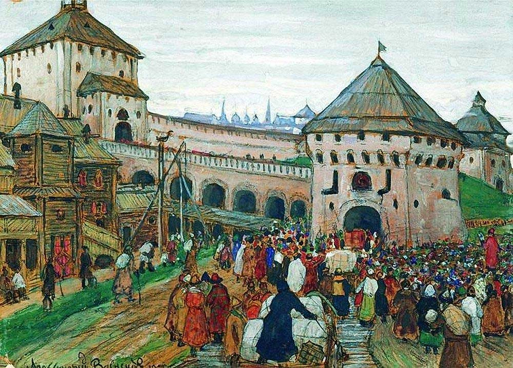 Троицкий мост и Кутафья башня — западные ворота Кремля.  Фото © Wikipedia / Васнецов Аполлинарий Михайлович