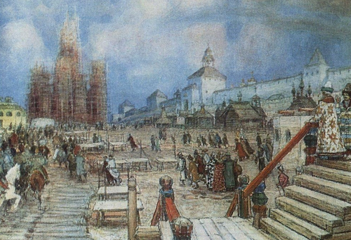 Кремль при Иване Грозном: строительство собора Василия Блаженного.Фото © Wikipedia / Васнецов Аполлинарий Михайлович