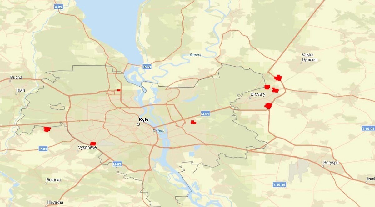 Спутниковая карта пожаров в Киеве и области. Фото © nasa