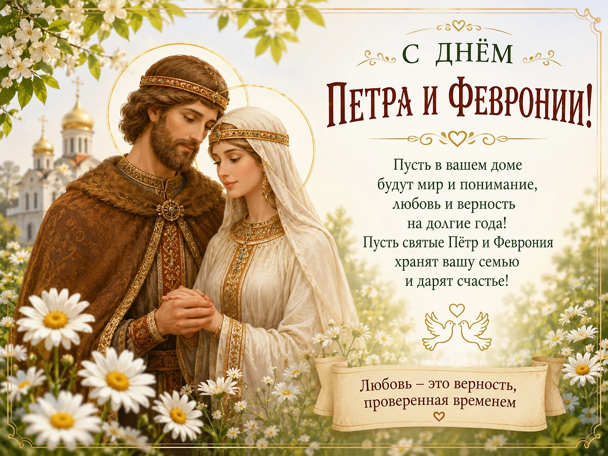 Открытки ко дню Петра и Февронии. ИИ-иллюстрация: создано редакцией Life.ru с использованием ChatGPT (OpenAI)