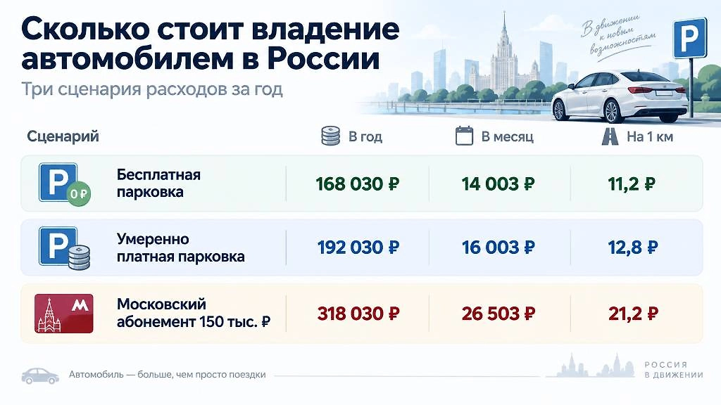 Сколько стоит владение автомобилем в год, месяц и в пересчёте на один километр. Инфографика © Life.ru