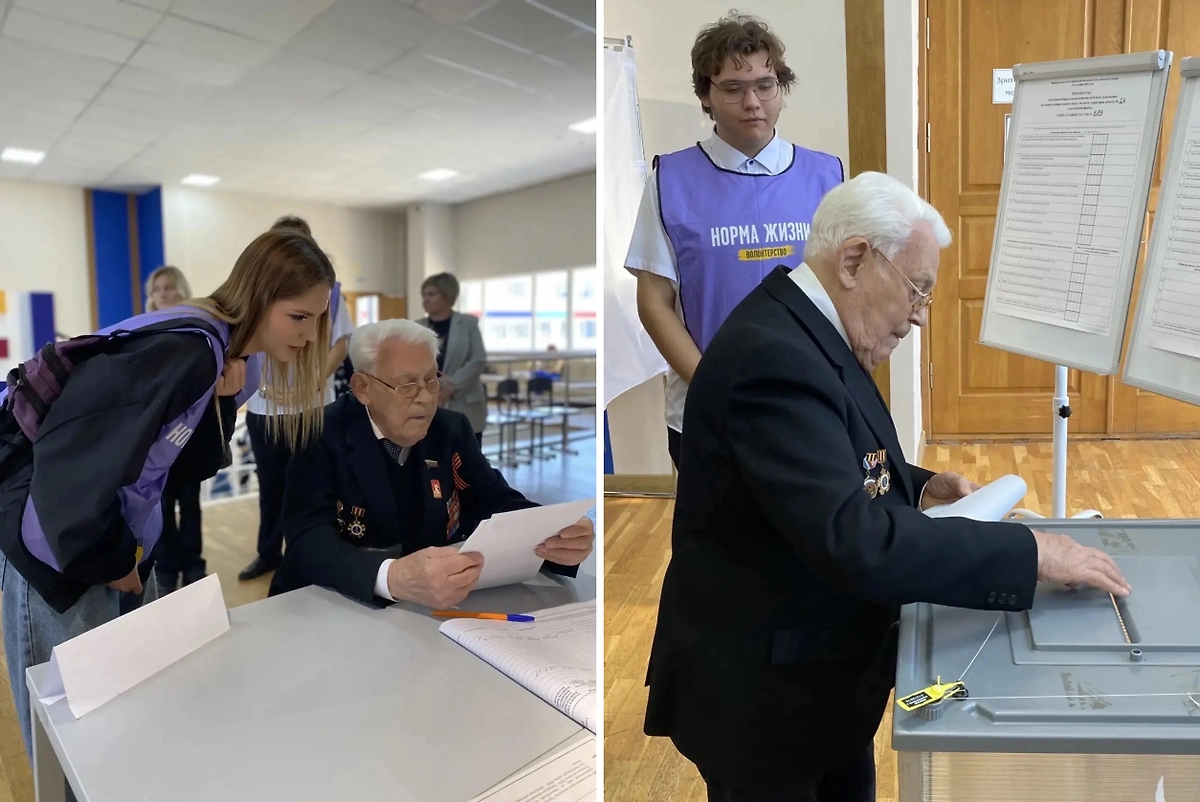 99-летний ветеран ВОВ лично пришёл проголосовать на выборах в Тамбове. Фото © VK / Избирательная комиссия Тамбовской области