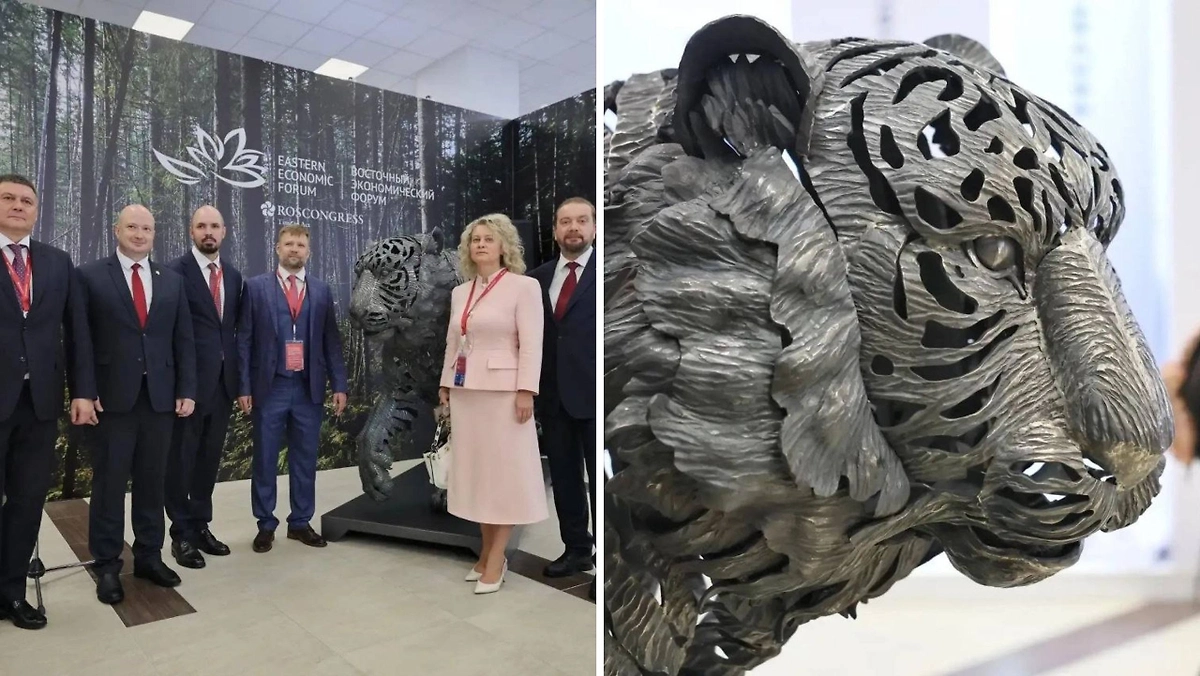 Во Владивостоке открыли стальную скульптуру амурского тигра. Фото © Telegram / Центр «Амурский тигр»