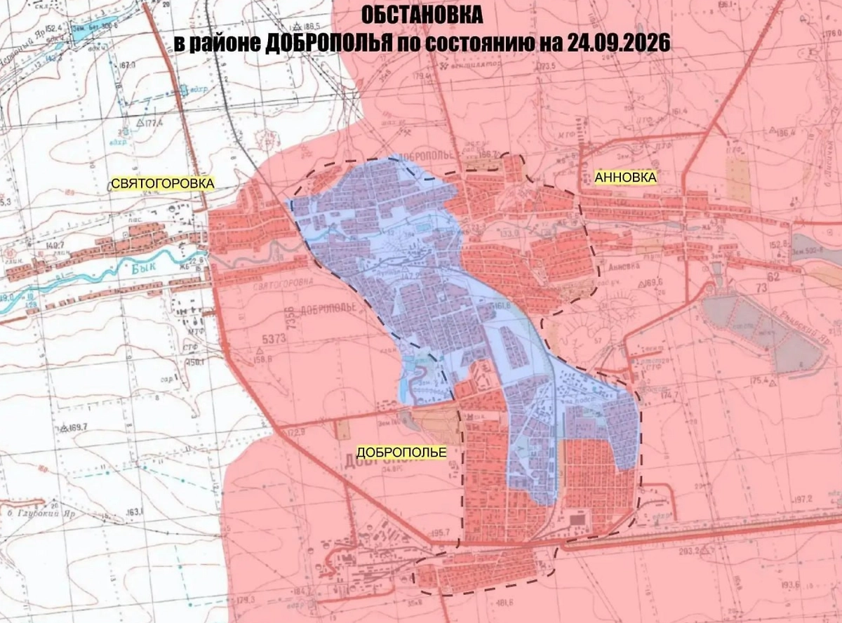 Карта Доброполья. Фото © Telegram / Минобороны РФ