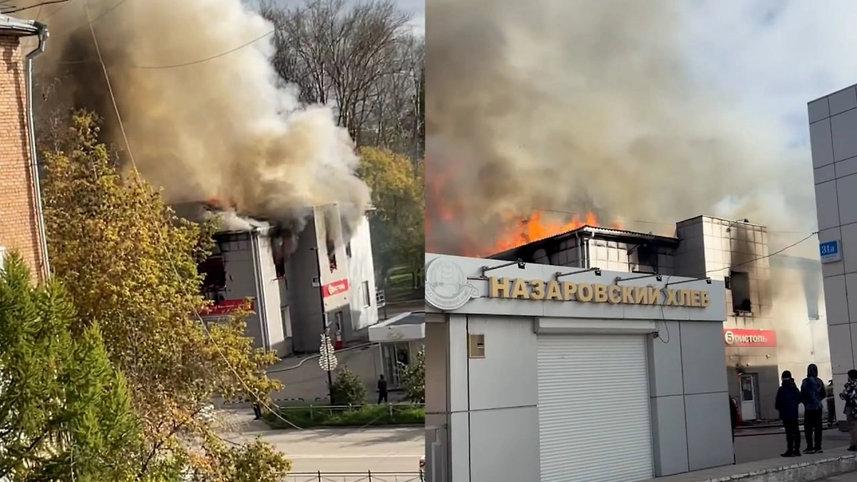 В Назарове горит кровля ТЦ на площади 800 кв. м. Обложка © Telegram / Подслушано в Назарово