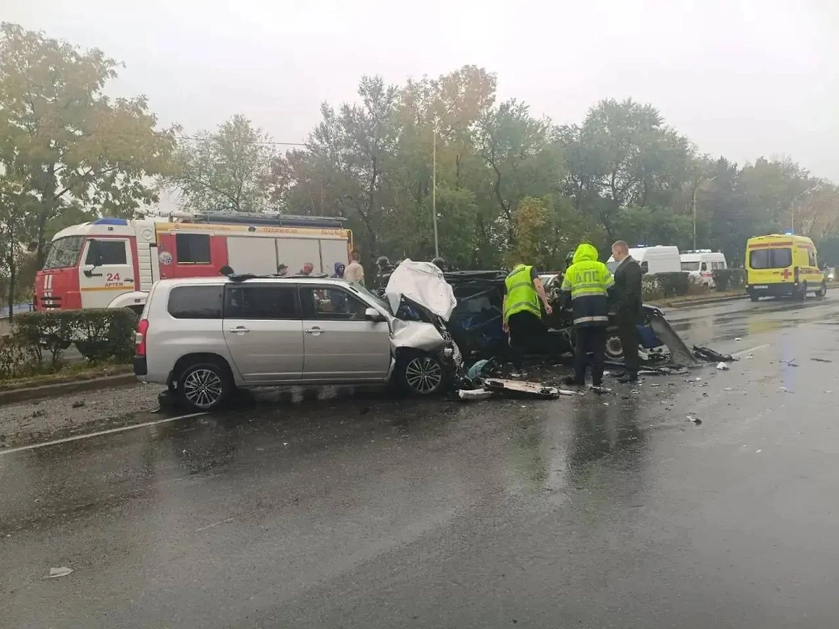 Четыре человека пострадали в лобовом ДТП в Артёме. Фото © Telegram / Полиция Приморья
