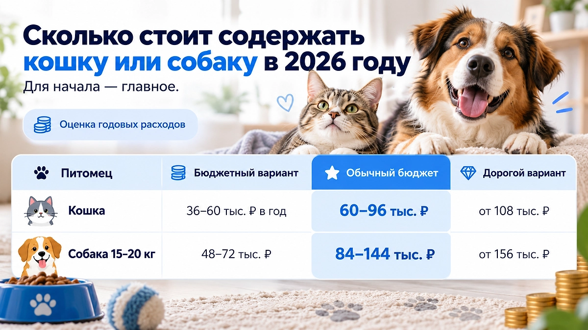 Сколько стоит содержать кошку или собаку в 2026 году: примерный бюджет на год. Инфографика © Life.ru
