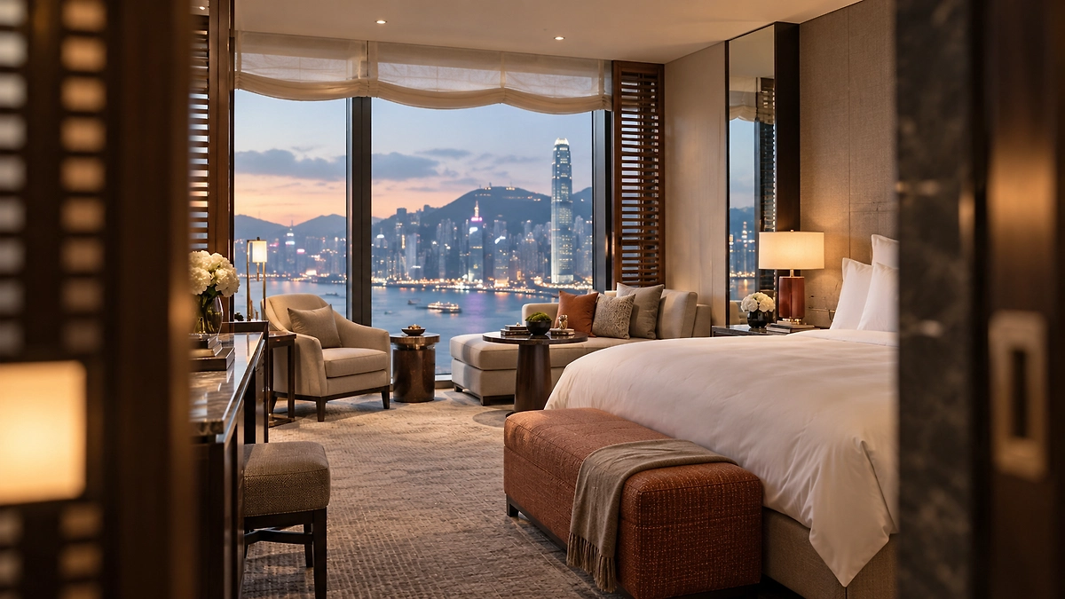 Rosewood Hong Kong занимает часть 65-этажной башни на набережной Коулуна. В отеле 413 номеров и люксов. ИИ-иллюстрация: создано редакцией Life.ru с использованием ChatGPT (OpenAI)