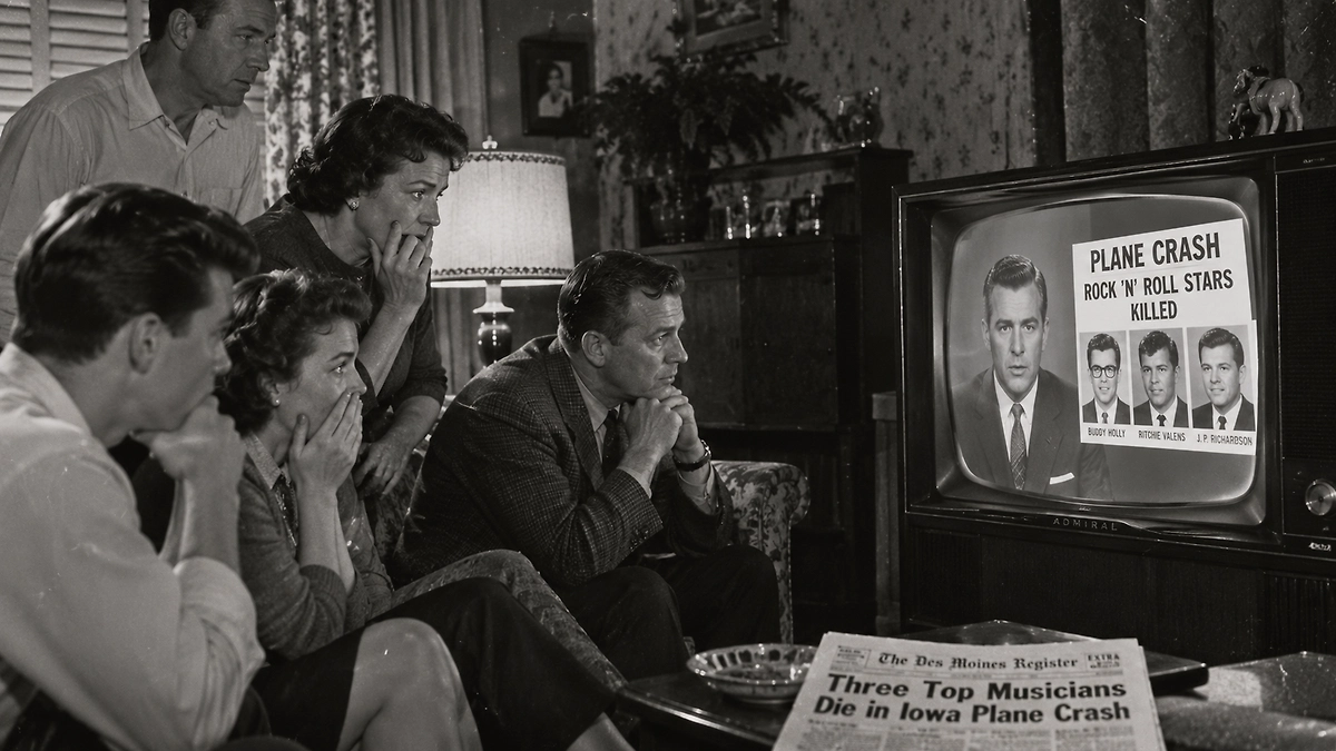 3 февраля 1959 года гибель Бадди Холли, Ричи Валенса и Big Bopper потрясла Америку — позднее эту дату назовут «днём, когда умерла музыка». ИИ-иллюстрация: создано редакцией Life.ru с использованием ChatGPT (OpenAI)
