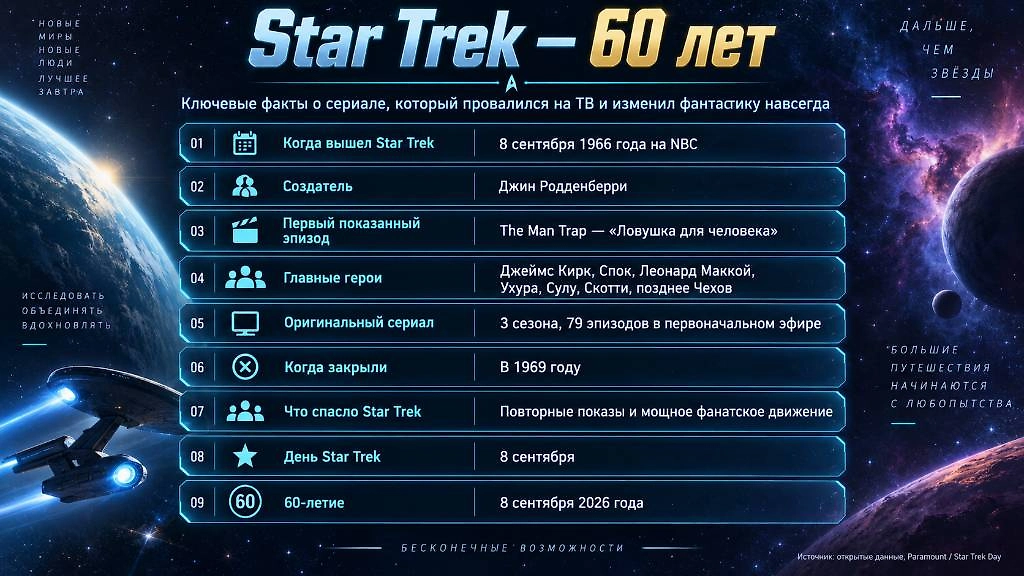 Star Trek исполняется 60 лет: главные факты об оригинальном сериале «Звёздный путь». Инфографика © Life.ru