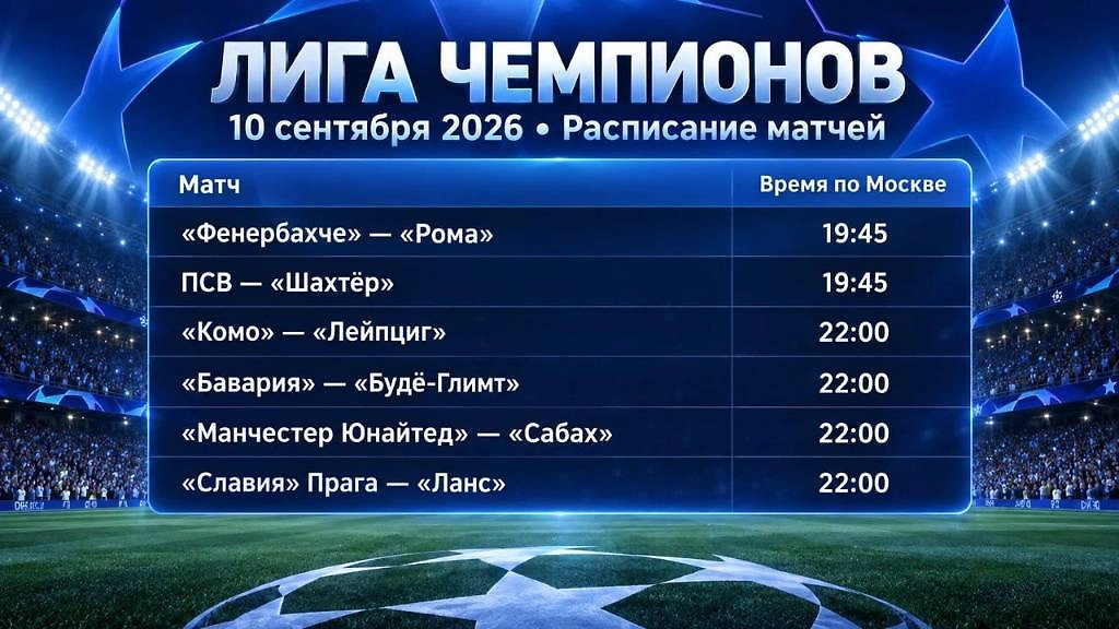 Расписание матчей Лиги чемпионов на 10 сентября 2026 года. Инфографика © Life.ru