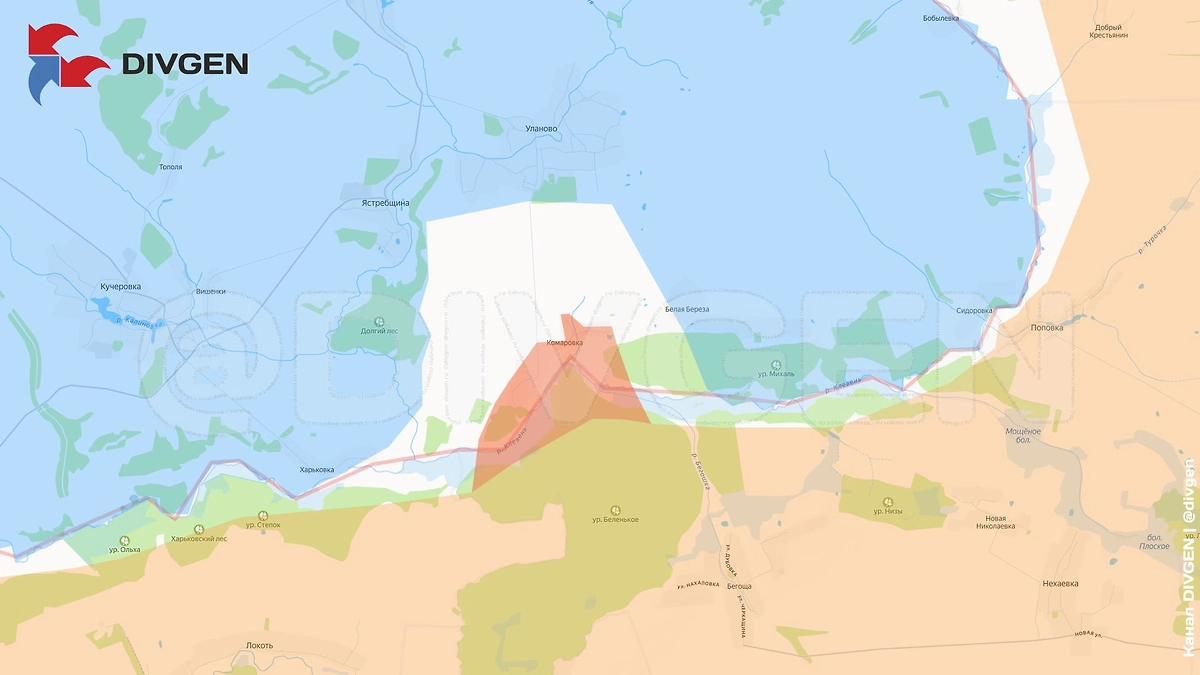 Карта СВО на 15 января 2026 года. Армия России освободила Комаровку в Сумской области. Фото © Telegram / DIVGEN 🚩 Карта СВО
