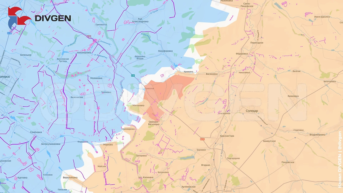 Карта СВО на 18 января 2026 года. Армия России освободила Приволье на Славянском направлении. Фото © Telegram / DIVGEN 🚩 Карта СВО