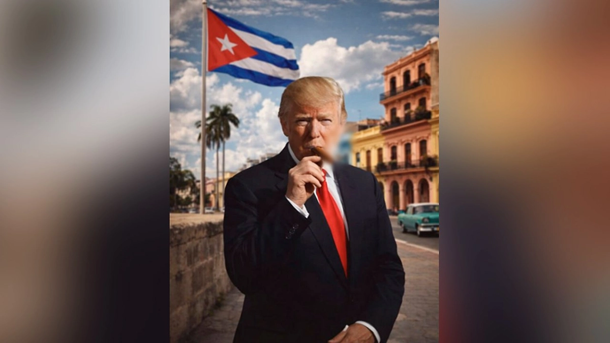 Трамп разместил в сети свой ИИ-портрет с кубинской сигарой. Фото © Truth Social / Donald J. Trump