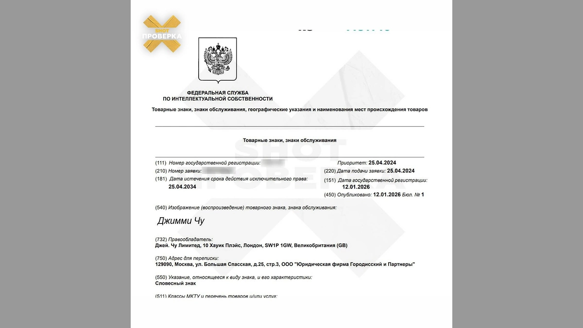 Jimmy Choo зарегистрировал в России товарный знак. Фото © Telegram /SHOT ПРОВЕРКА