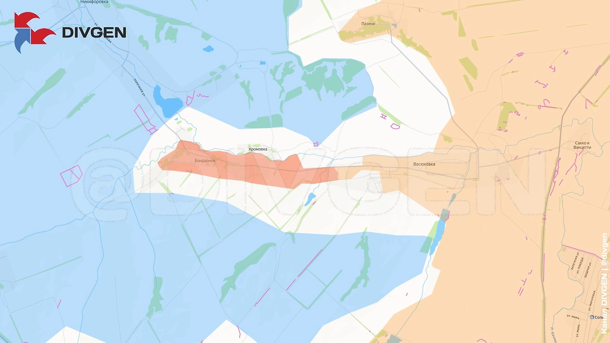 Карта СВО на 4 января 2025 года. Штурмовые подразделения ГрВ «Юг» освободили населённый пункт Бондарное. Фото © Telegram / DIVGEN ???? Карта СВО